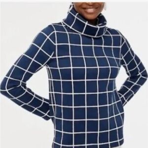 J. Crew Blue and White Cowl Turtleneck Sweater